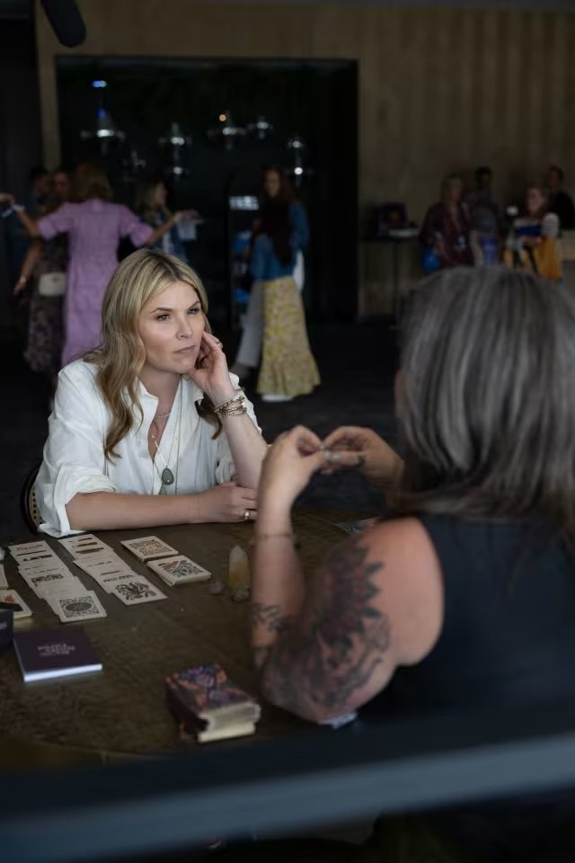 Sarah Jane reading tarot for Jenna Bush Hager at the Read With Jenna book event for The Today Show, May 2025